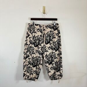 Vintage Y2K White Stag Tropical Floral Wide Leg Capris Black Beige Size 16 Boho